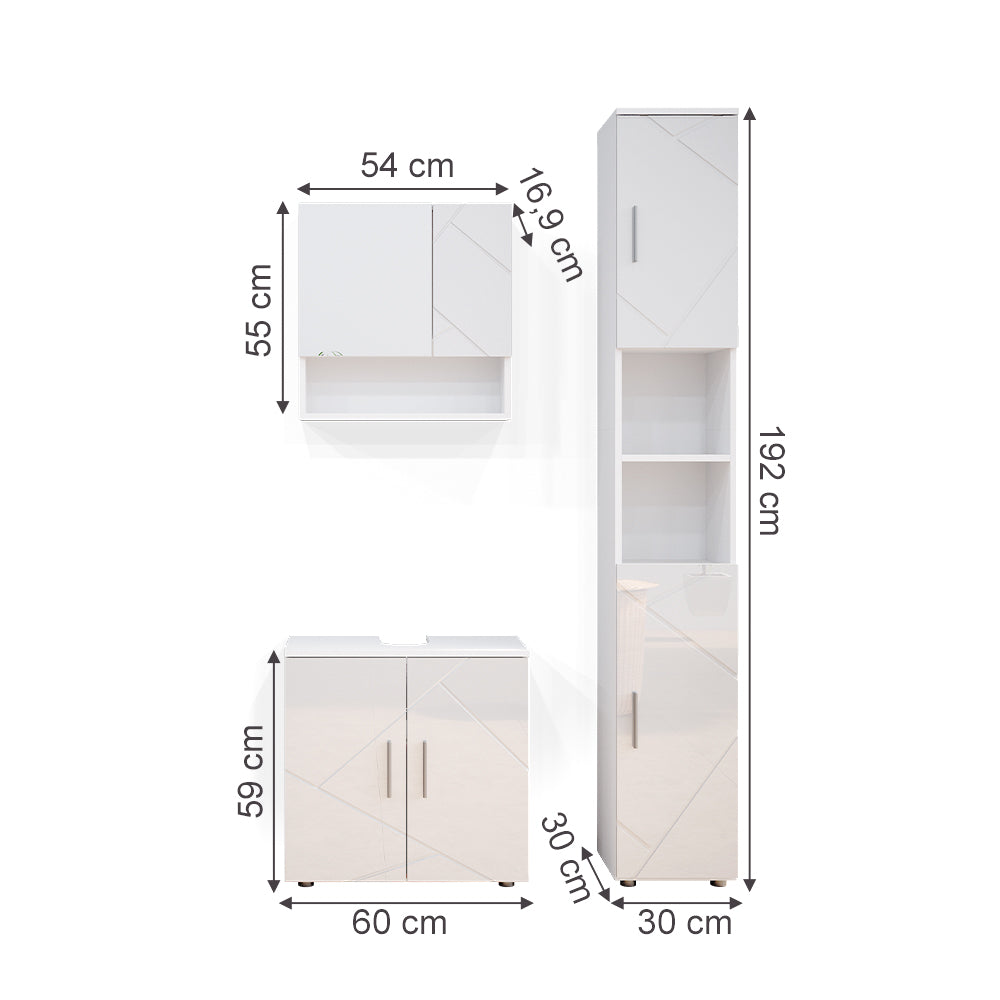 Vicco Set mobili bagno Bianco lucido 3 parti, con colonna
