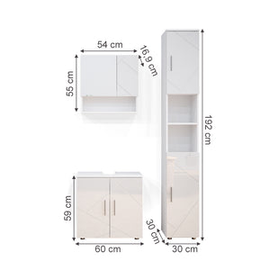 Vicco Set mobili bagno Bianco lucido 3 parti, con colonna