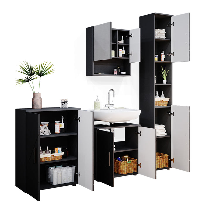 Vicco Set mobili bagno Antracite lucido 4 parti, con armadio alto e cassettiera