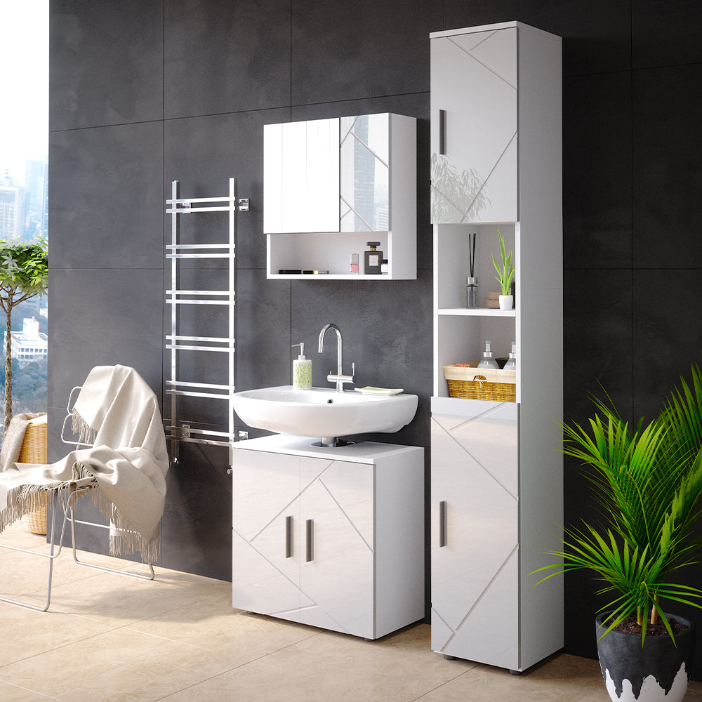 Vicco Set mobili bagno Bianco lucido 3 parti, con colonna