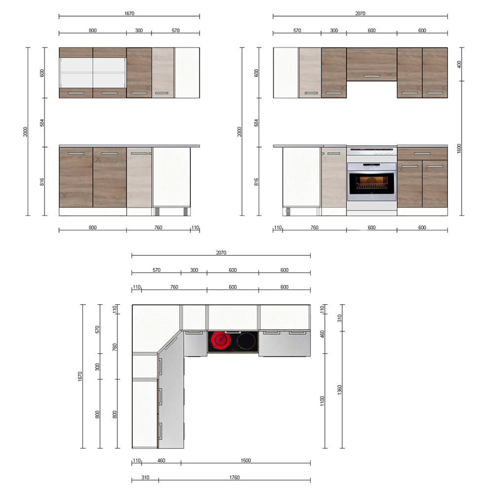 Vicco Cucina angolare completa Bianco/Sonoma 207 x 167 cm , PL Marmo
