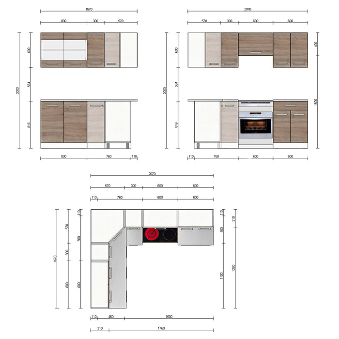 Vicco Cucina angolare completa Bianco/Sonoma 207 x 167 cm , PL Marmo