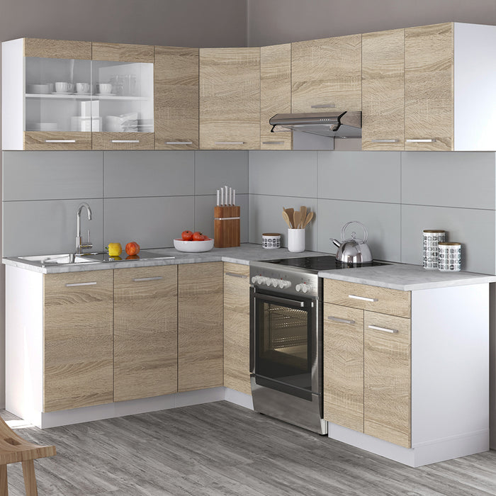 Vicco Cucina angolare completa Bianco/Sonoma 207 x 167 cm , PL Marmo