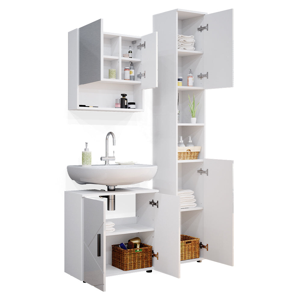 Vicco Set mobili bagno Bianco lucido 3 parti, con colonna