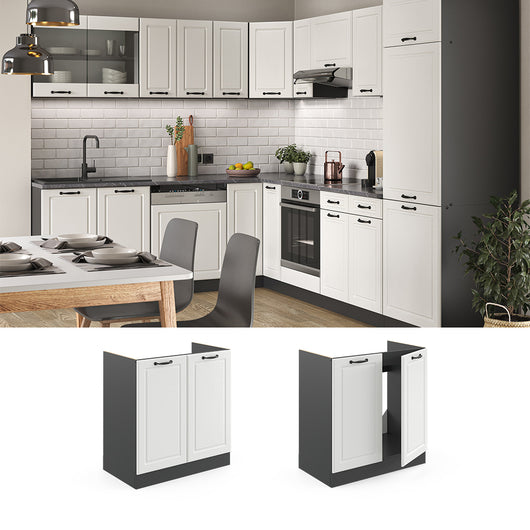 Vicco Mobile lavello cucina Bianco casa di campagna 80 cm , PL Marmo