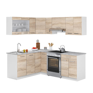 Vicco Cucina angolare completa Bianco/Sonoma 207 x 167 cm , PL Marmo