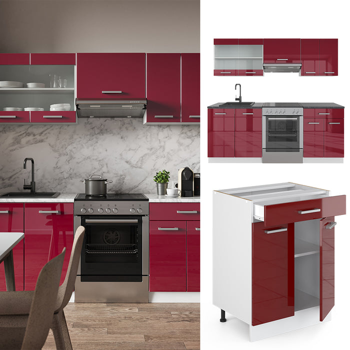 Vicco Cucina componibile Rosso lucido/bianco 200 cm , PL Rovere