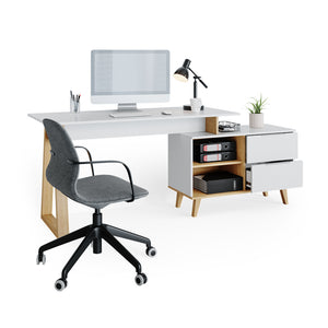 Vicco Scrivania Bianco 138 x 60 cm con cassetti XL