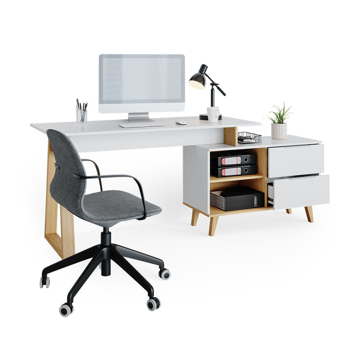 Vicco Scrivania Bianco 138 x 60 cm con cassetti XL