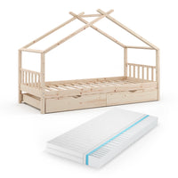 Vitalispa Letto montessori bambini Legno naturale 90x200 cm con letto per ospiti e materasso