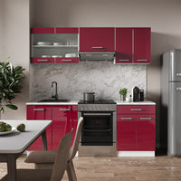 Vicco Cucina componibile Rosso lucido/bianco 200 cm senza piano di lavoro