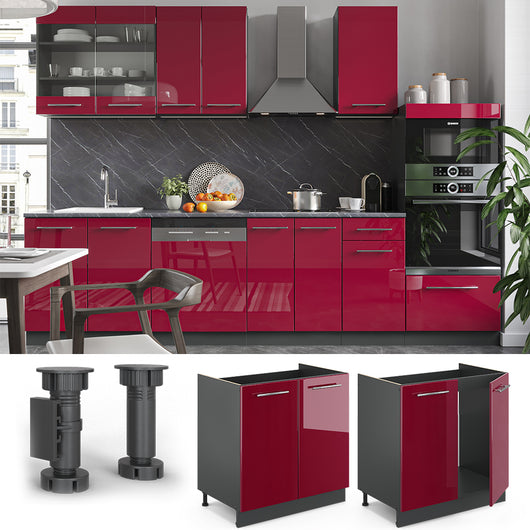 Vicco Mobile lavello cucina Rosso bordeaux lucido 80 cm senza piano di lavoro