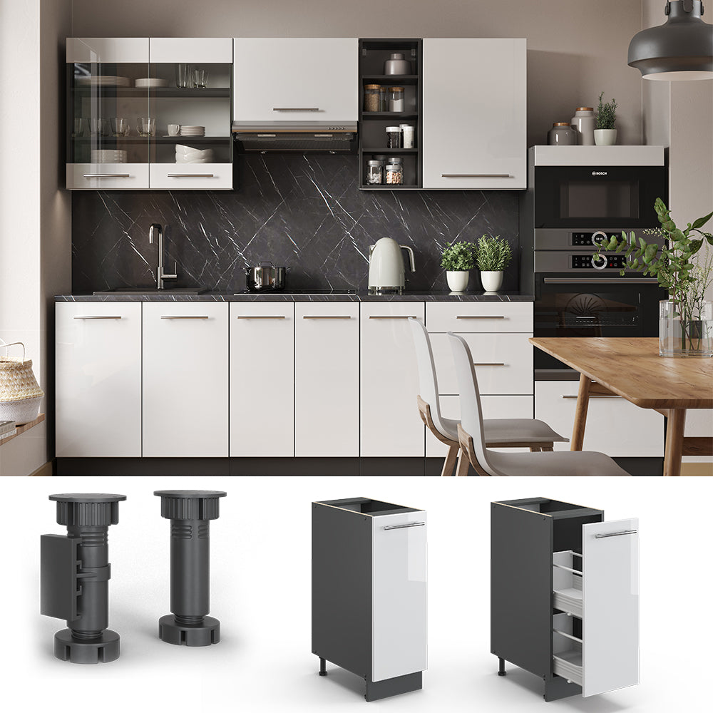 Vicco Armadio cucina dispensa alto Bianco lucido 30 cm , PL Marmo