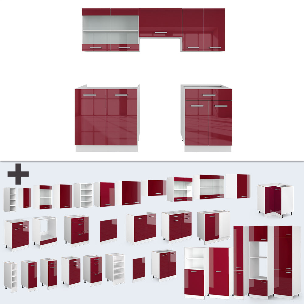 Vicco Cucina componibile Rosso lucido/bianco 200 cm , PL Marmo