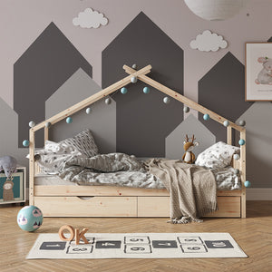 Vitalispa Letto montessori bambini Legno naturale 90x200 cm con letto per ospiti