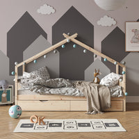 Vitalispa Letto montessori bambini Legno naturale 90x200 cm con letto per ospiti e materasso