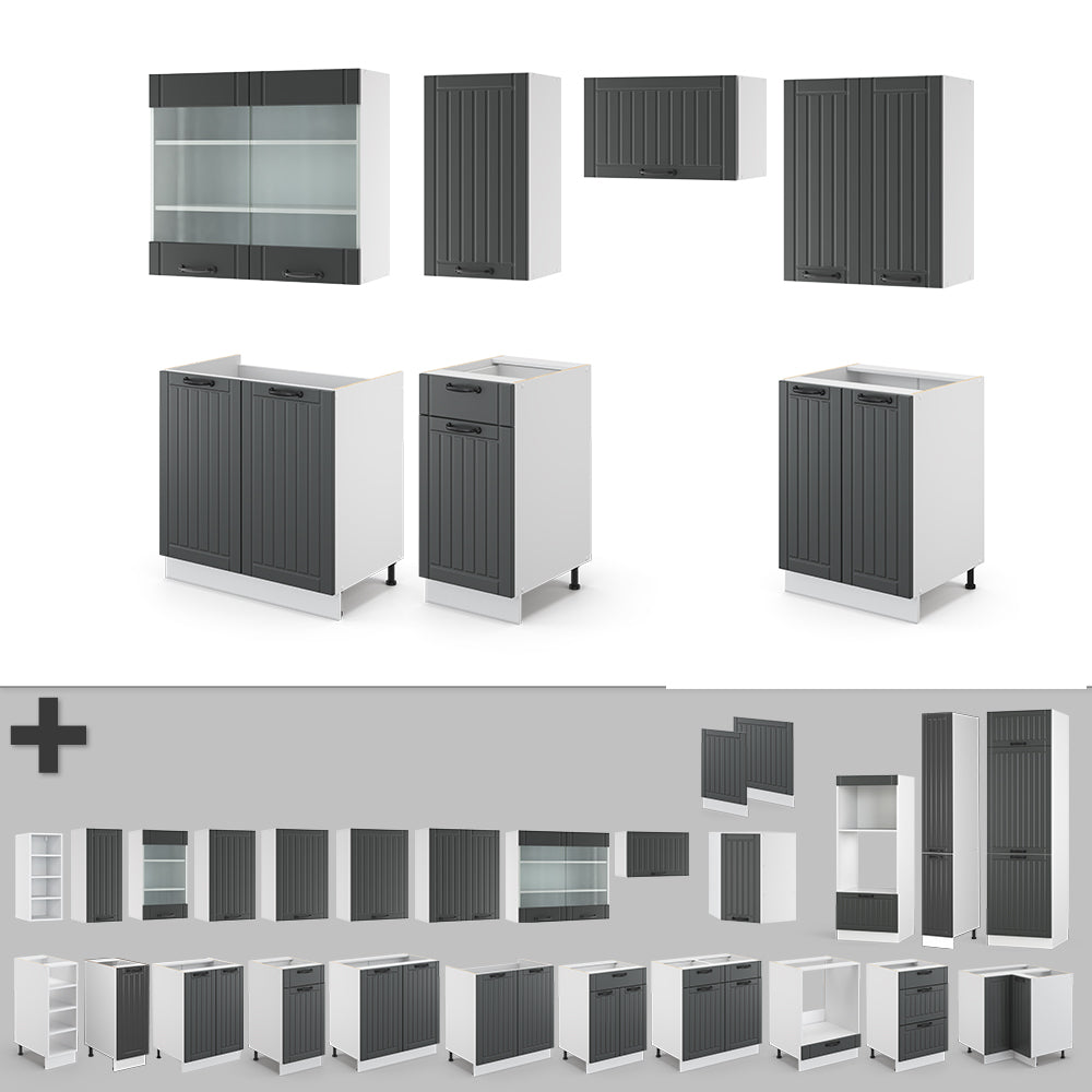 Vicco Cucina componibile Antracite casa di campagna/bianco 240 cm senza piano di lavoro