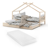 Vitalispa Letto montessori bambini Legno naturale 90x200 cm con letto per ospiti e materasso