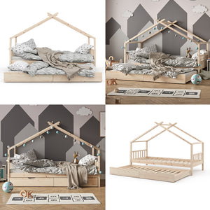 Vitalispa Letto montessori bambini Legno naturale 90x200 cm con letto per ospiti