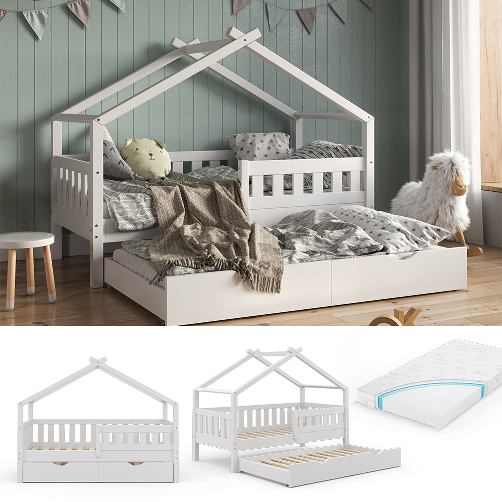 Vitalispa Letto montessori bambini Bianco 80x160 cm con letto per ospiti e materasso