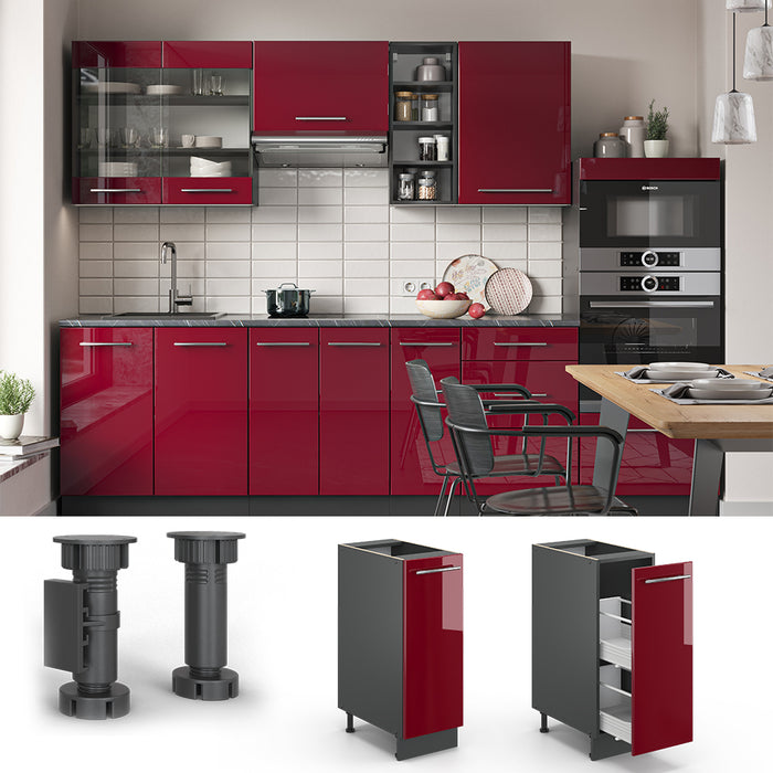 Vicco Armadio cucina dispensa alto Rosso bordeaux lucido 30 cm , PL Antracite