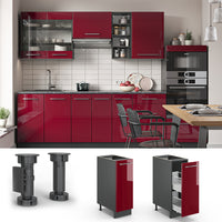 Vicco Armadio cucina dispensa alto Rosso bordeaux lucido 30 cm senza piano di lavoro