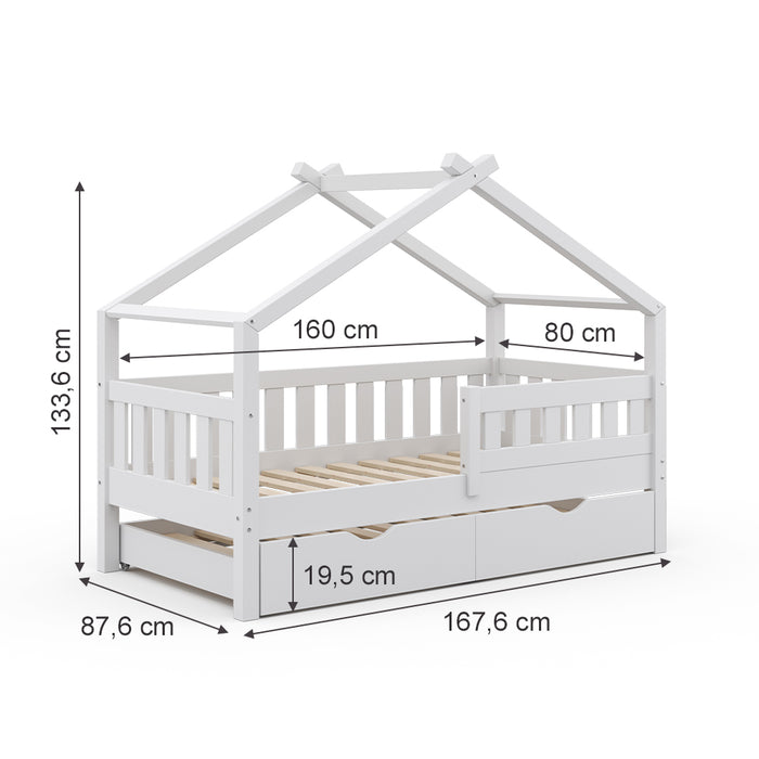 Vitalispa Letto montessori bambini Bianco 80x160 cm con letto per ospiti e materasso
