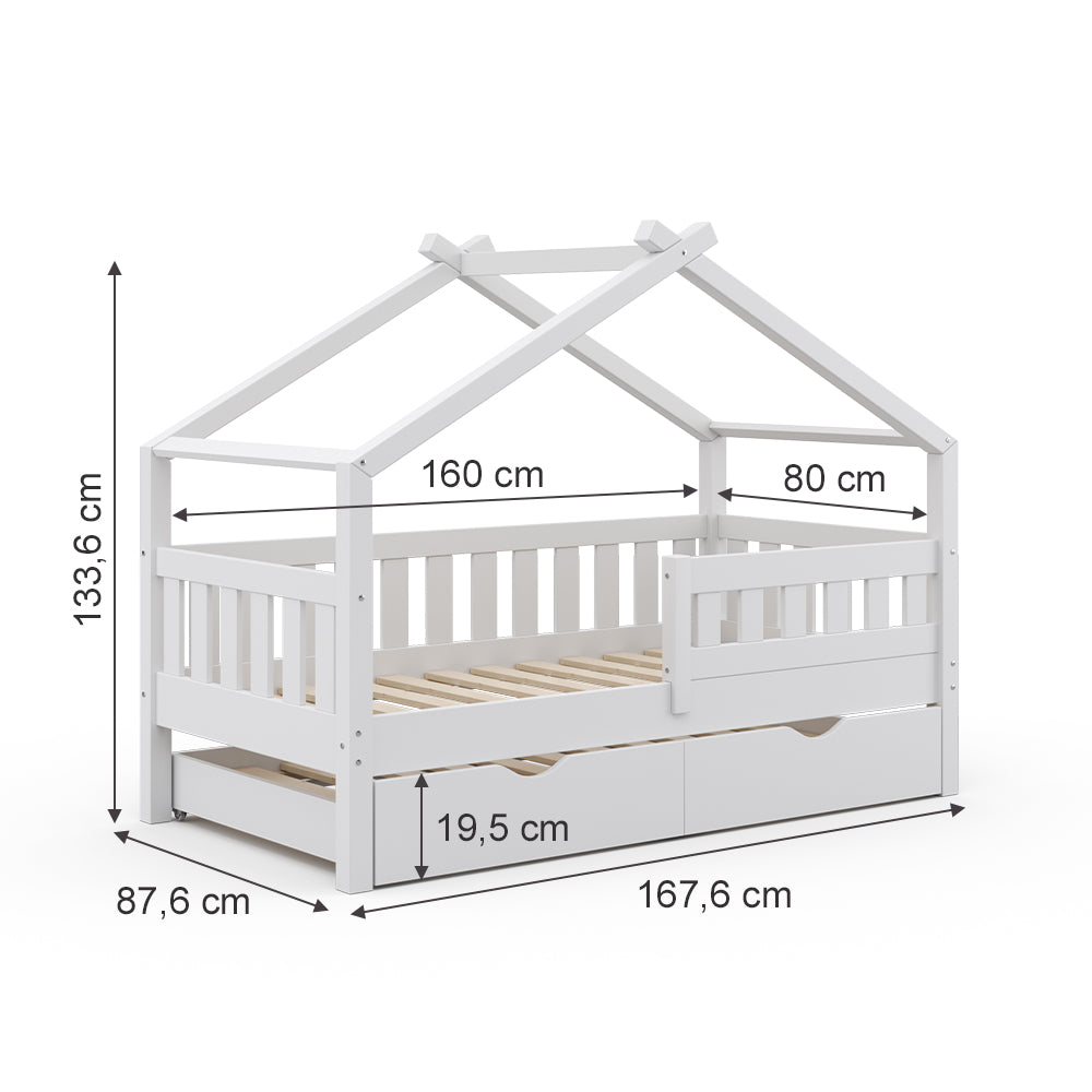 Vitalispa Letto montessori bambini Bianco 80x160 cm con letto per ospiti