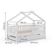 Vitalispa Letto montessori bambini Bianco 80x160 cm con letto per ospiti