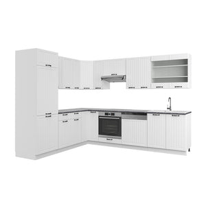 Vicco Cucina angolare completa Casa di campagna bianca/bianco 227 x 60 cm senza piano di lavoro
