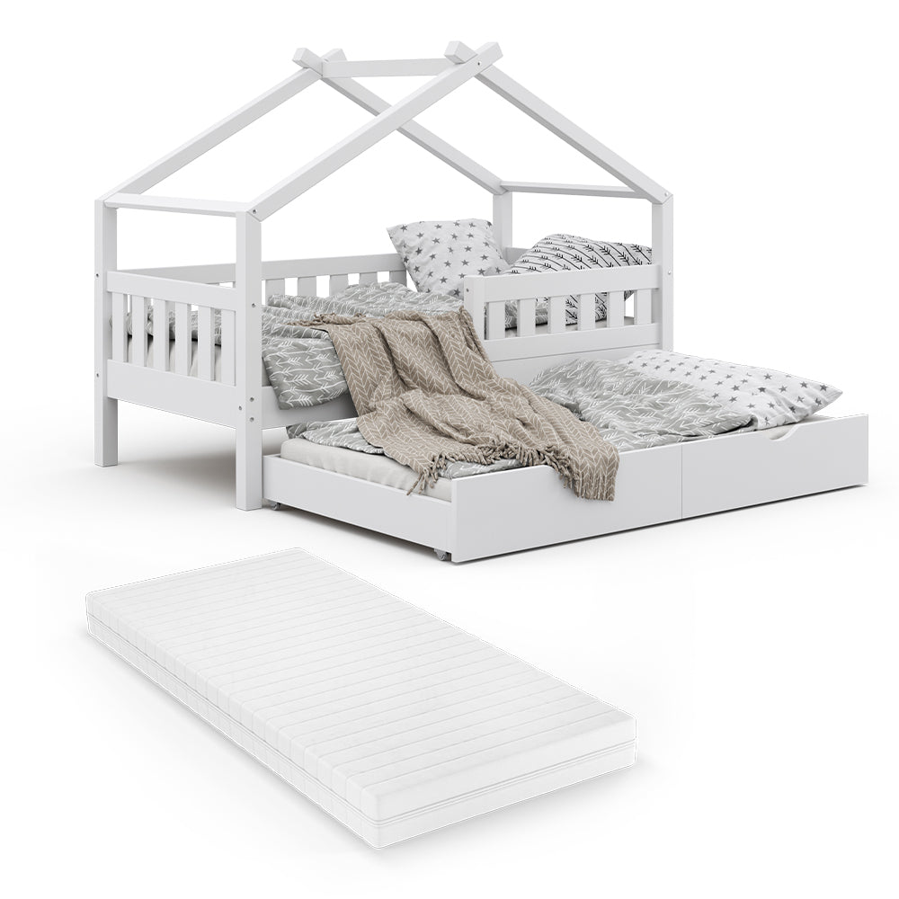 Vitalispa Letto montessori bambini Bianco 80x160 cm con letto per ospiti e materasso