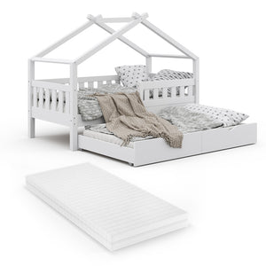 Vitalispa Letto montessori bambini Bianco 80x160 cm con letto per ospiti e materasso
