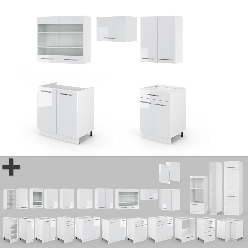 Vicco Cucina componibile Bianco lucido/bianco 200 cm senza piano di lavoro