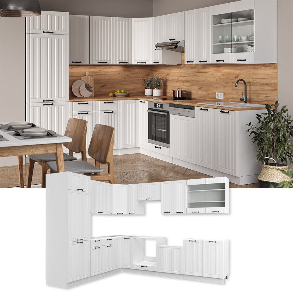 Vicco Cucina angolare completa Casa di campagna bianca/bianco 227 x 287 cm , PL Rovere