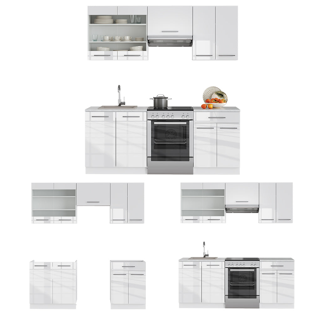 Vicco Cucina componibile Bianco lucido/bianco 200 cm senza piano di lavoro