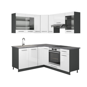 Vicco Cucina angolare completa Bianco lucido/antracite 160 x 60 cm senza piano di lavoro