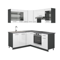 Vicco Cucina angolare completa Bianco lucido/antracite 160 x 190 cm , PL Antracite