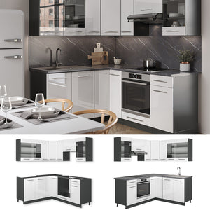 Vicco Cucina angolare completa Bianco lucido/antracite 160 x 190 cm , PL Marmo
