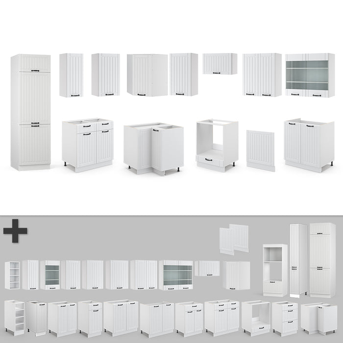 Vicco Cucina angolare completa Casa di campagna bianca/bianco 227 x 60 cm senza piano di lavoro