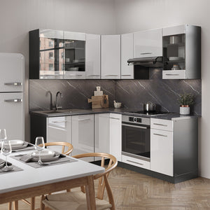Vicco Cucina angolare completa Bianco lucido/antracite 160 x 190 cm , PL Rovere