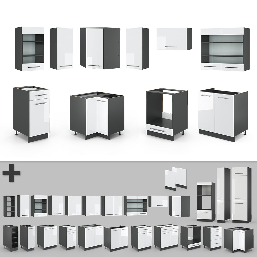 Vicco Cucina angolare completa Bianco lucido/antracite 160 x 190 cm , PL Marmo