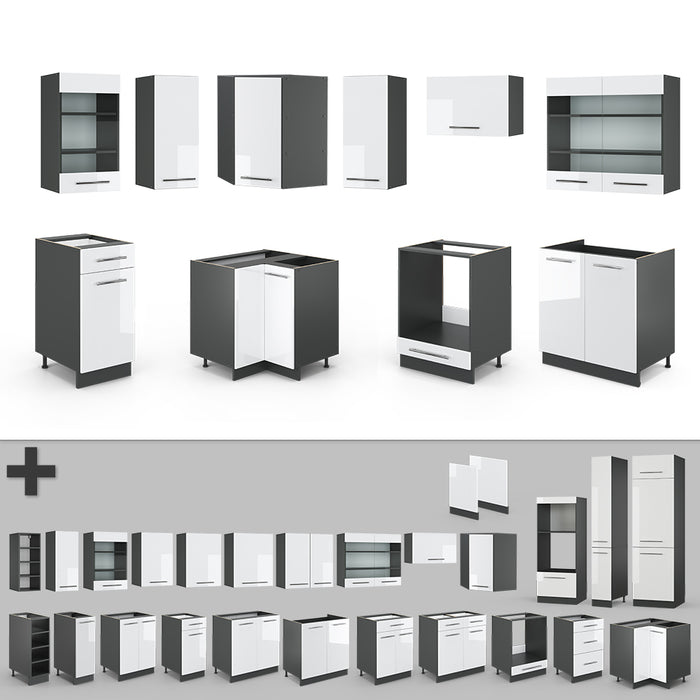 Vicco Cucina angolare completa Bianco lucido/antracite 160 x 190 cm , PL Antracite