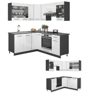 Vicco Cucina angolare completa Bianco lucido/antracite 160 x 190 cm , PL Marmo