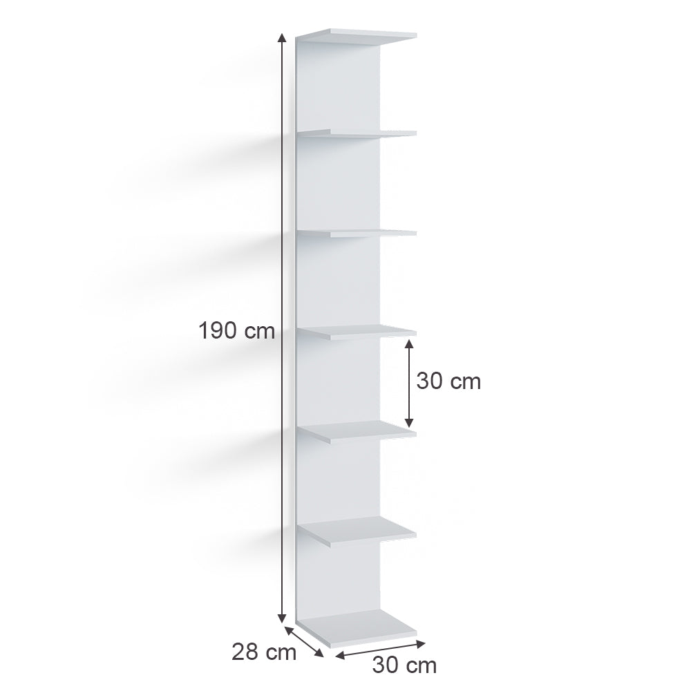 Vicco Scaffale a muro per la camera dei bambini Bianco 30 x 190 cm Con 6 scomparti aperti