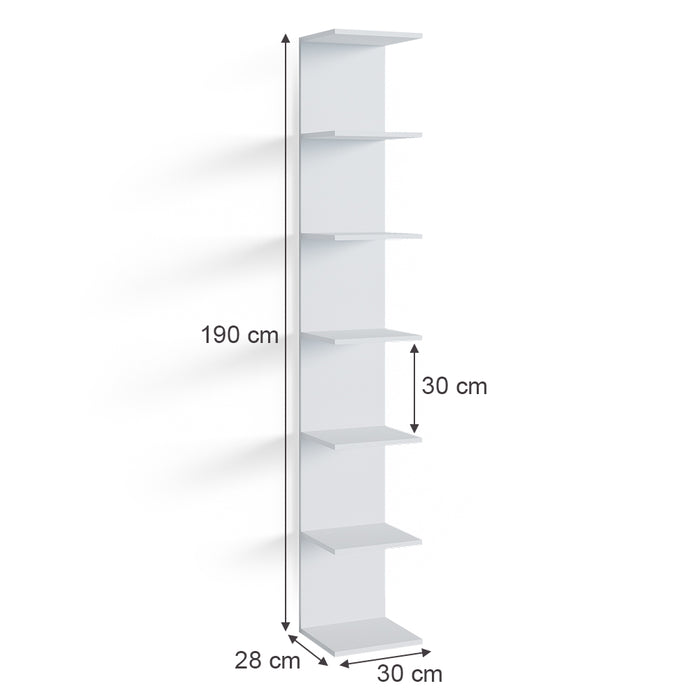 Vicco Scaffale a muro per la camera dei bambini Bianco 30 x 190 cm Con 6 scomparti aperti