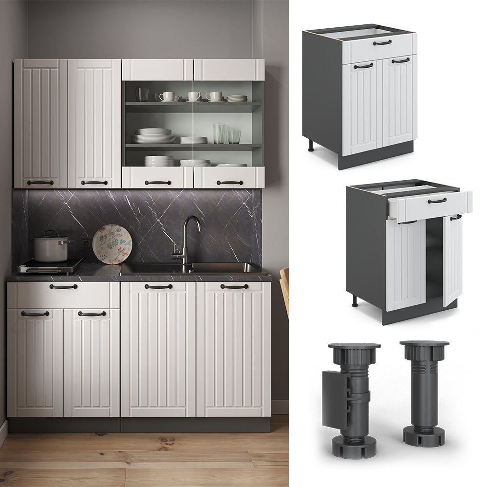 Vicco Mobiletto base per cucina Bianco casa di campagna 60 cm con cassetto, PL Marmo