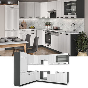 Vicco Cucina angolare completa Bianco casa di campagna/antracite 227 x 287 cm , PL Marmo