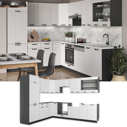 Vicco Cucina angolare completa Bianco casa di campagna/antracite 227 x 287 cm , PL Antracite