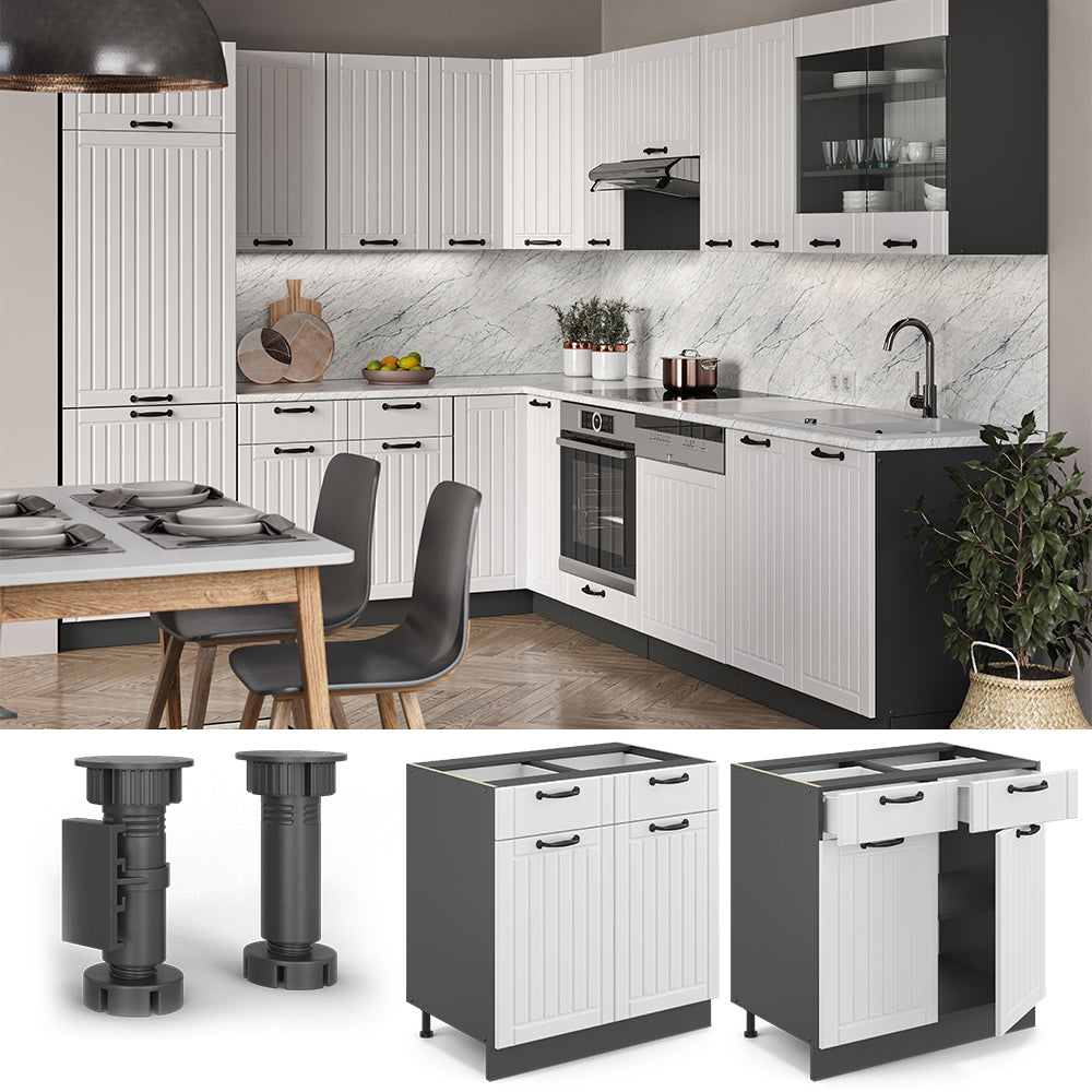 Vicco Mobiletto base per cucina Bianco casa di campagna 80 cm , PL Marmo