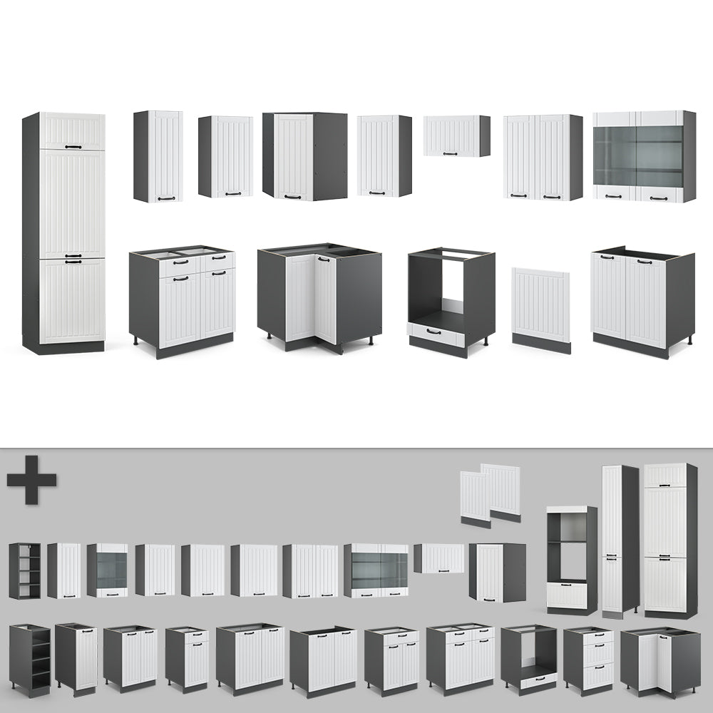 Vicco Cucina angolare completa Bianco casa di campagna/antracite 227 x 287 cm , PL Rovere
